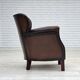 Fauteuil danois des années 1930, cuir marron, velours.