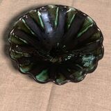 Vintage green and black glazed ceramic fruit cup