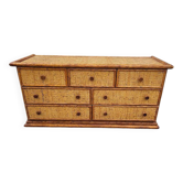 Commode 7 tiroirs en rotin de maugrion vintage
