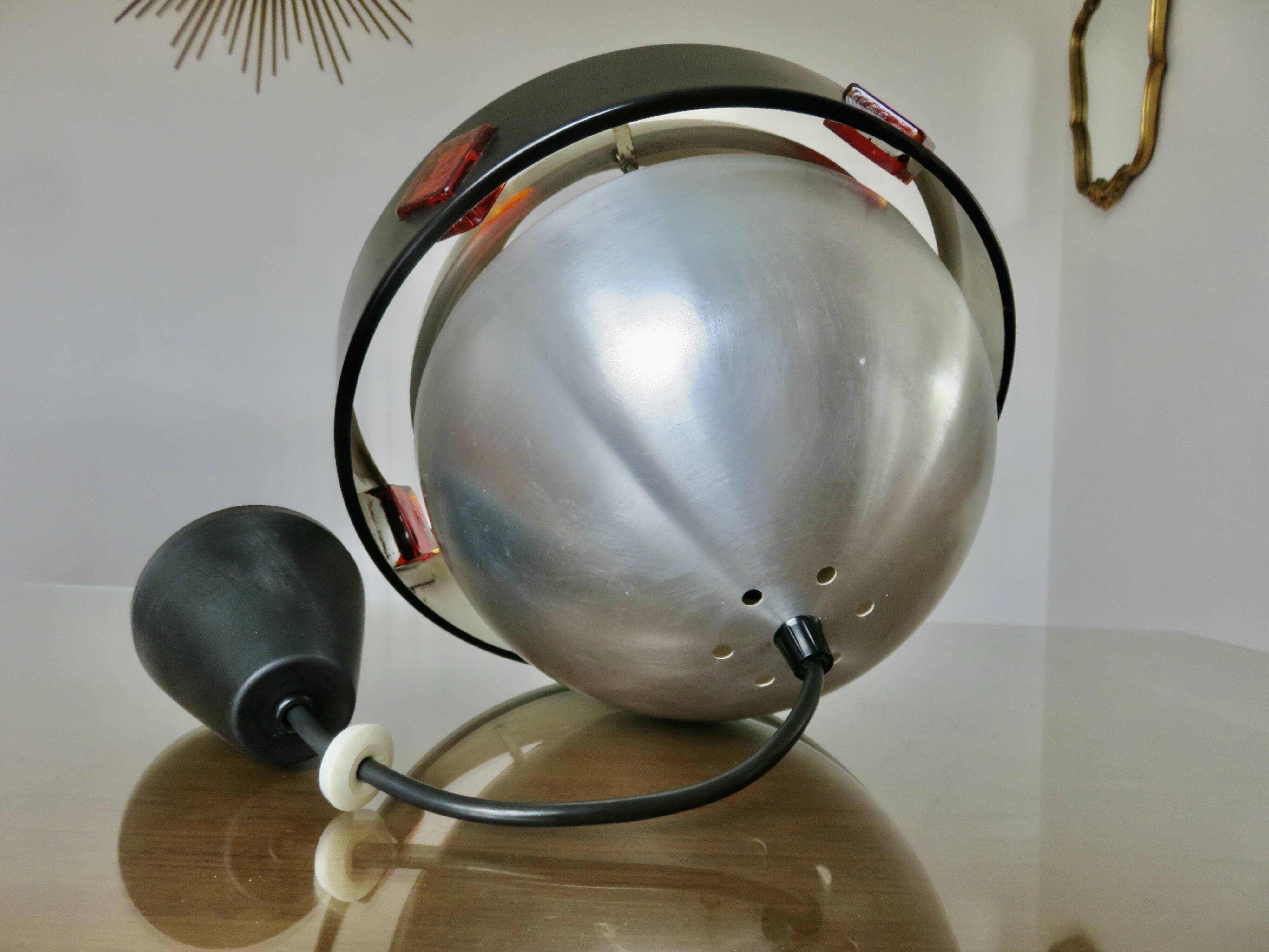 Space Age "Saturn" pendant light, 1970, aluminum, metal, resin