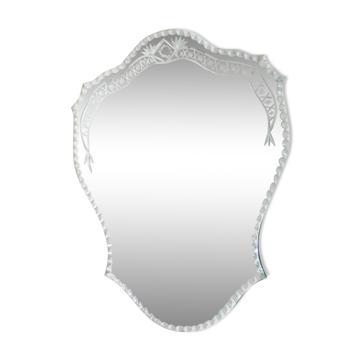 Antique mirror Art Deco beveled and engraved 72 x 53 cm