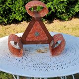 70s Scandinavian style chandelier in wood and orange granite resin 3 lights