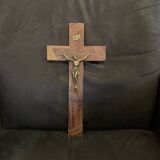 Croix 31cm Jesus en bois et fer 1974 chrétien crucifix catholique vintage ancien
