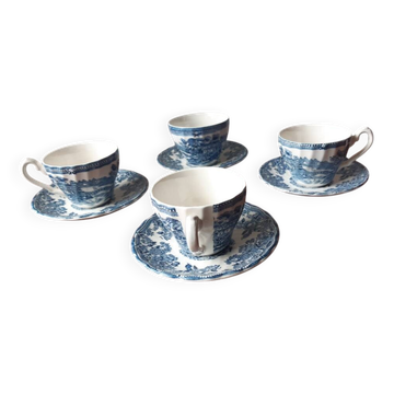 Lot de 4 tasses à café vintage Myott Staffordshire modèle "Tonquin"