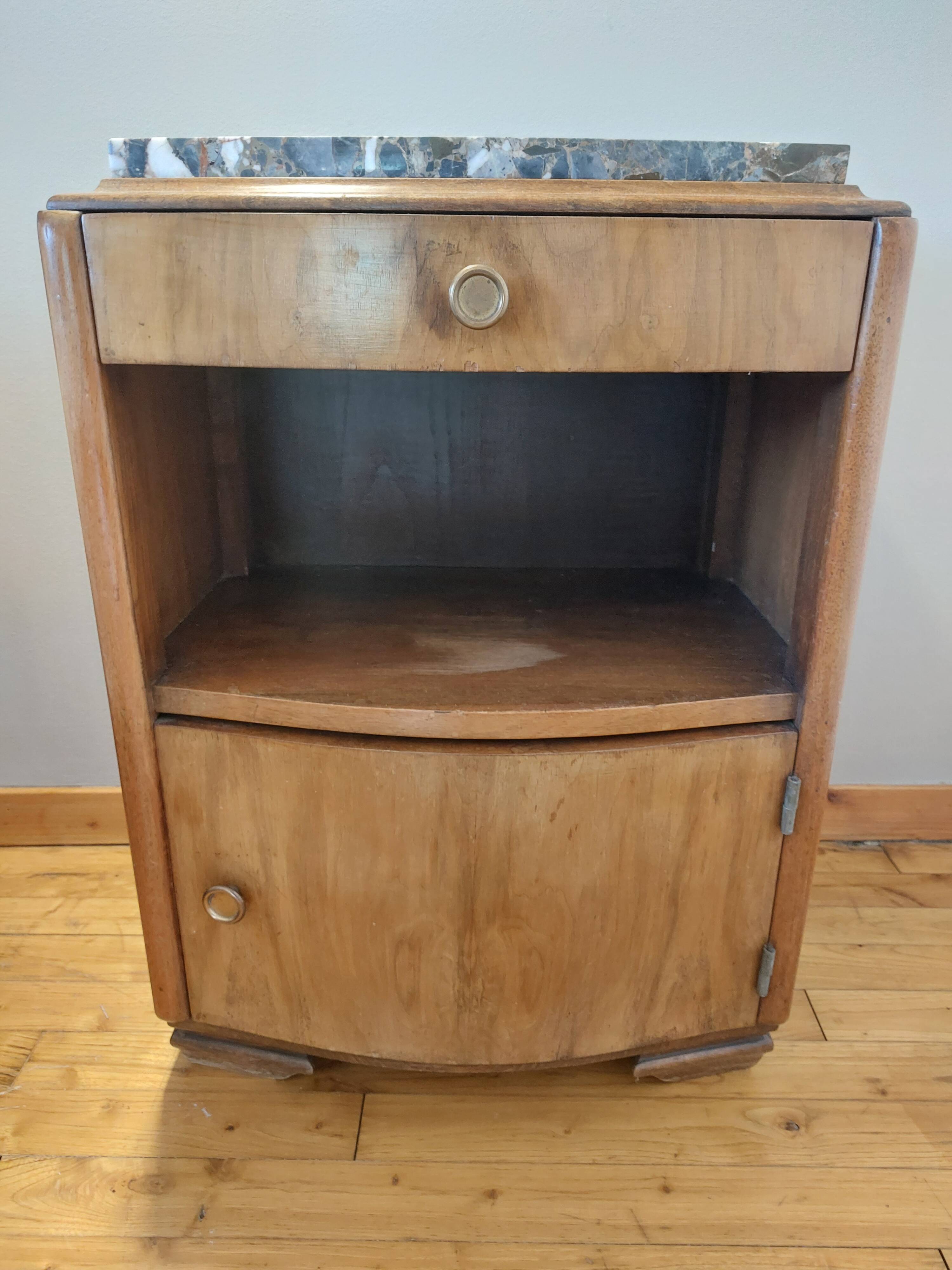 wood and marble bedside table, art deco
