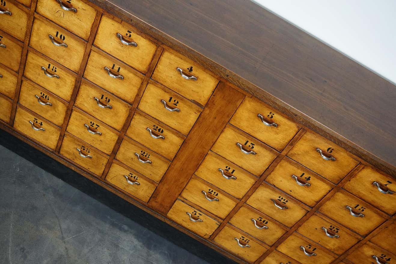 Dutch industrial apothecary cabinet in beech and oak 1940s