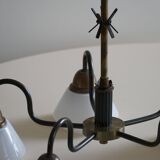 A modern Danish chandelier with 5 heads in opaline glass and brass, Art Deco, 1940s.