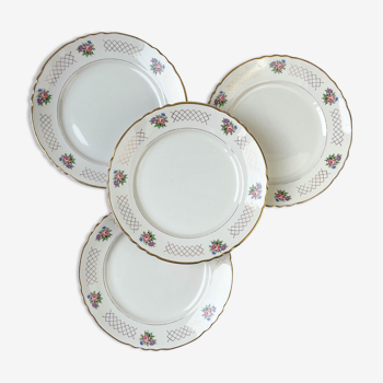 4 flat plates in floral earthenware moulin des loups model "cordoba"