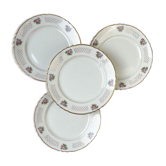 4 flat plates in floral earthenware moulin des loups model "cordoba"