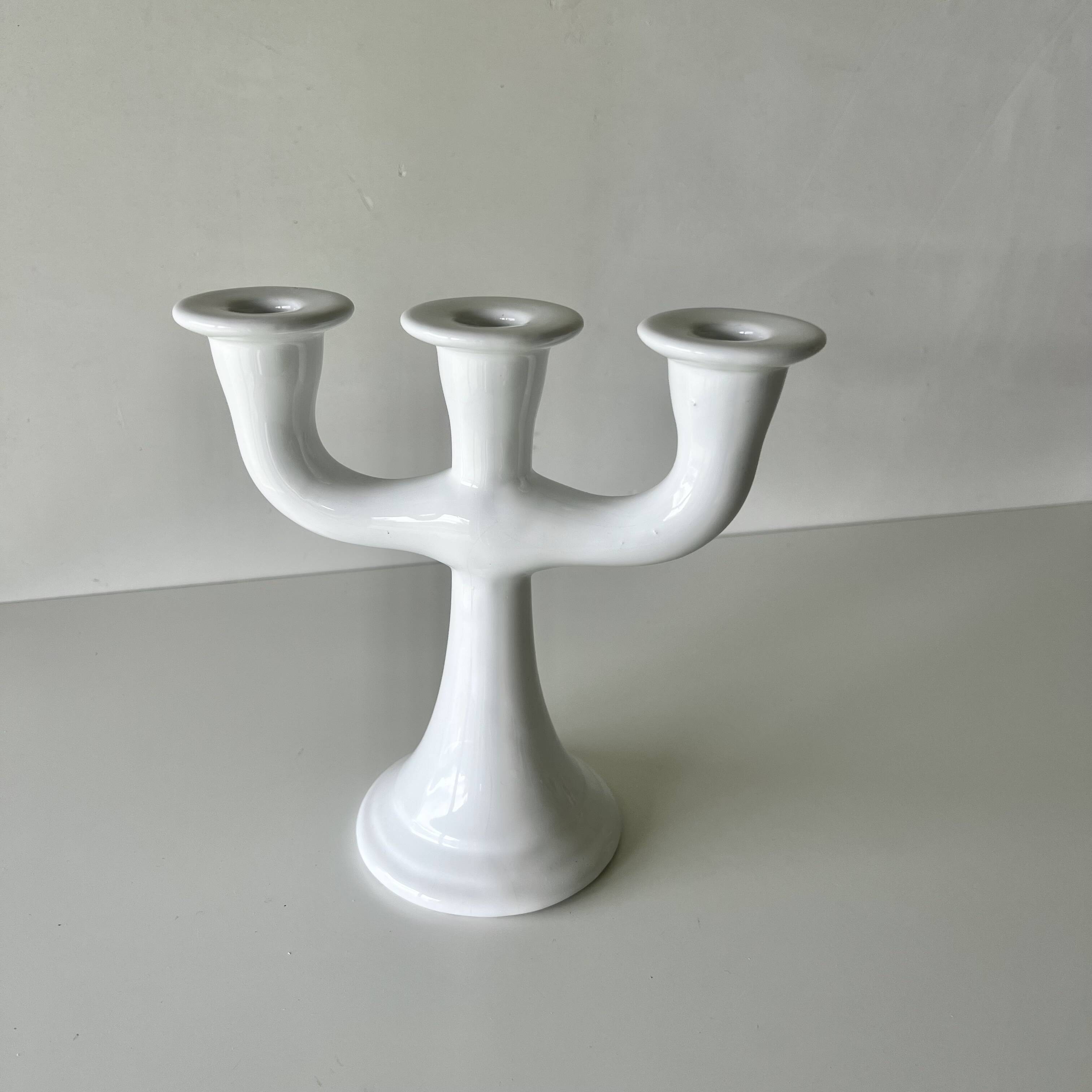 Chandelier with 3 branches in white ceramic Guldkroken Sweden – Vintage