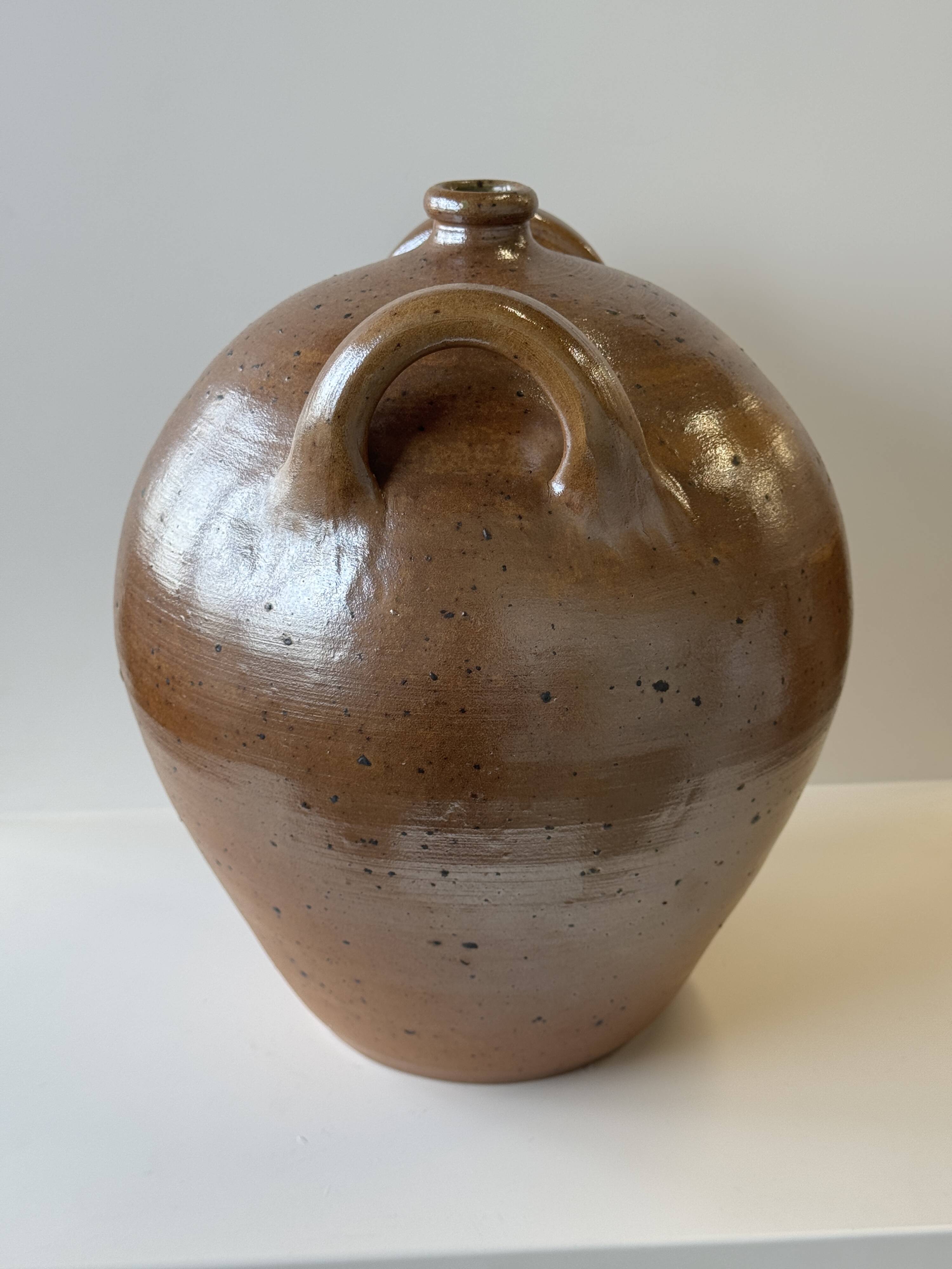 Large round stoneware jar