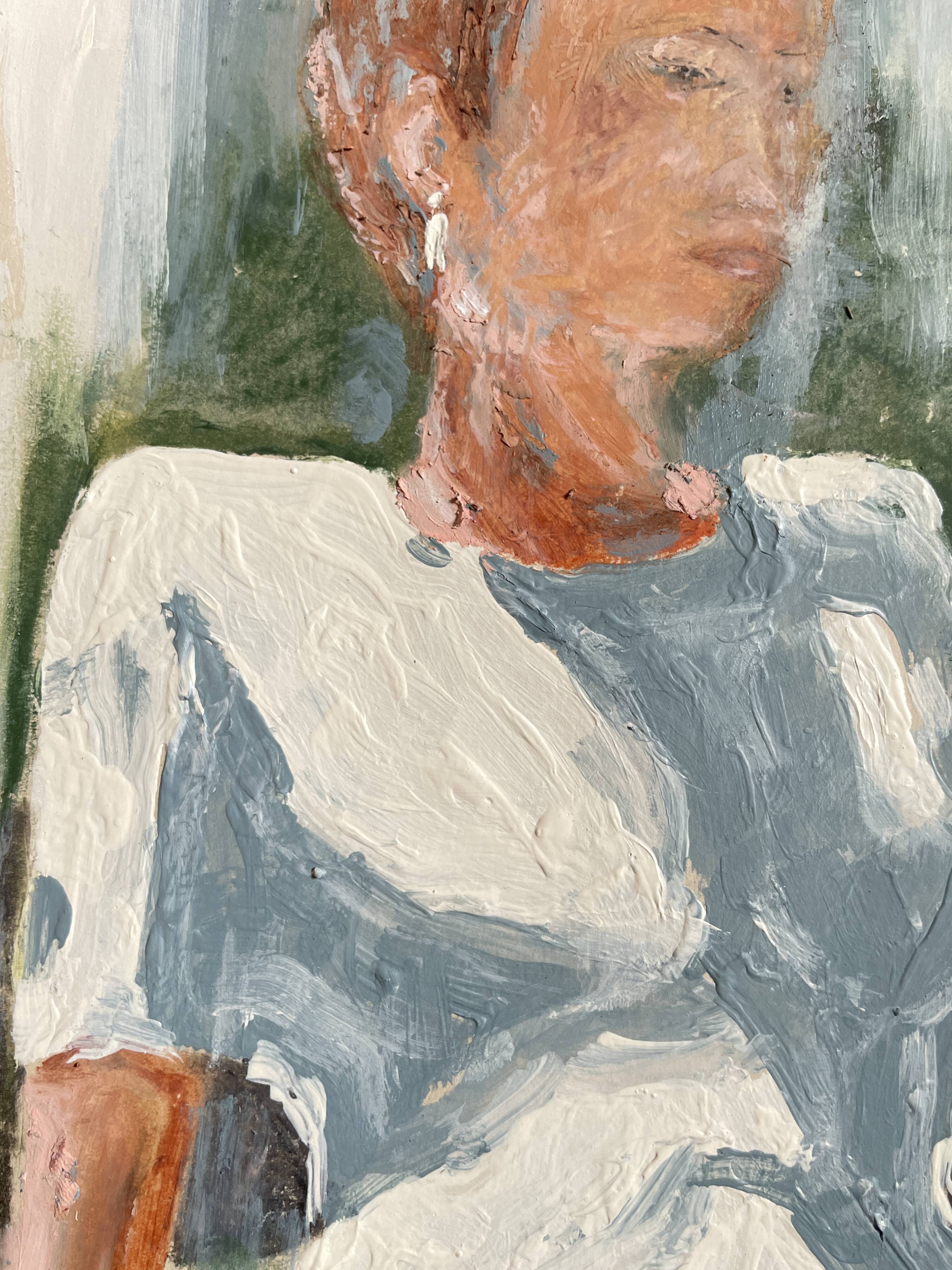Painting signed pastel female portrait “light in the garden”