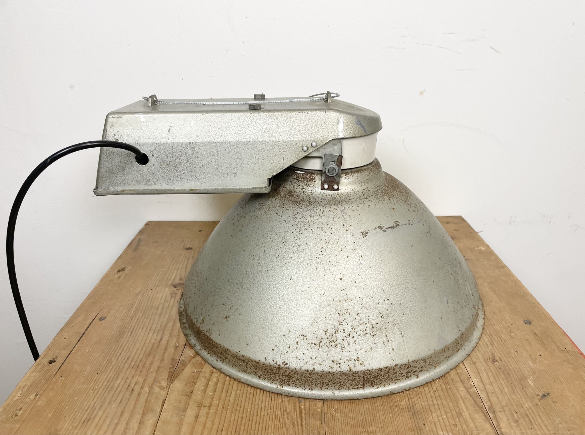 Industrial Factory Pendant Lamp with Frosted Glass Cover, 1970s