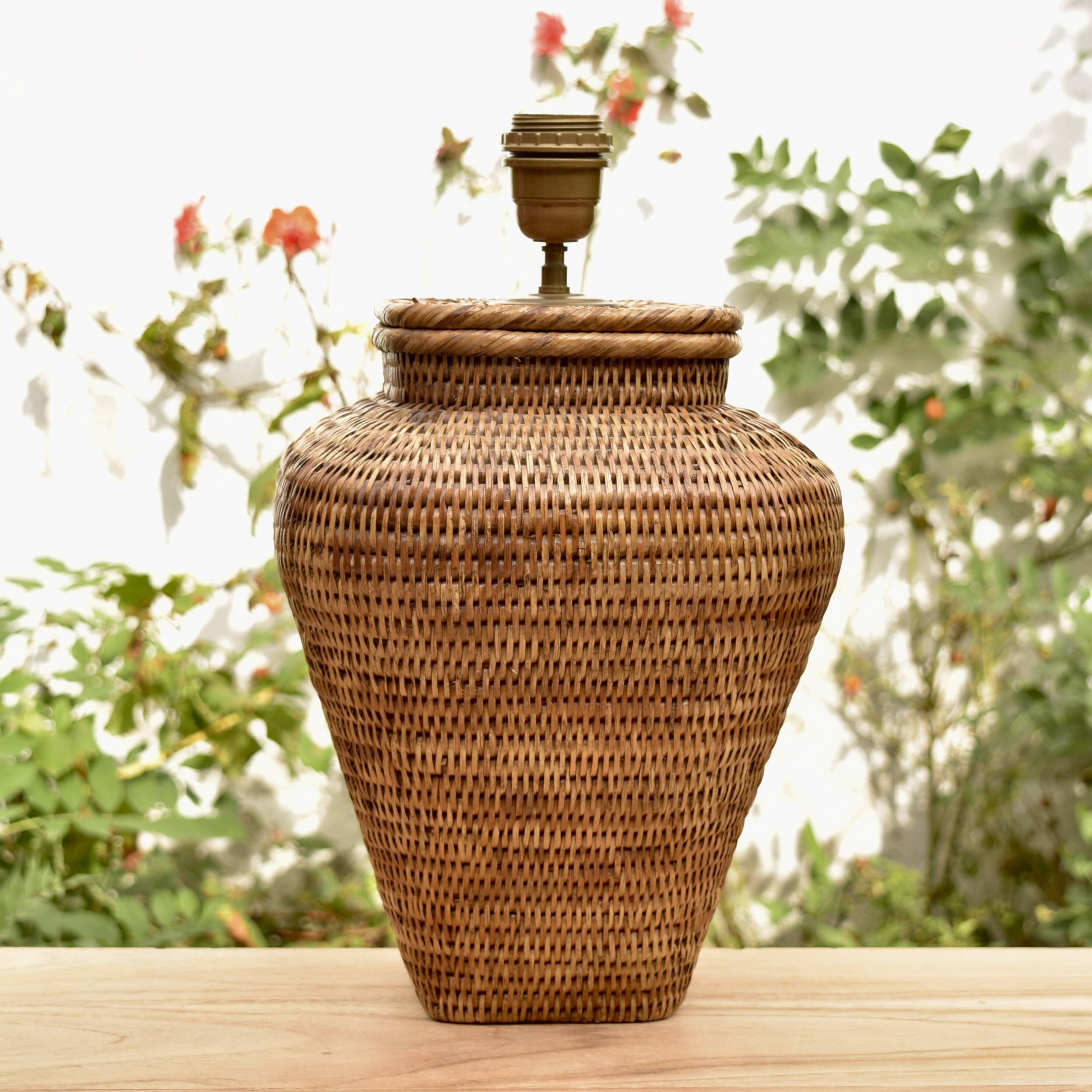 Vintage wicker and brass lamp base