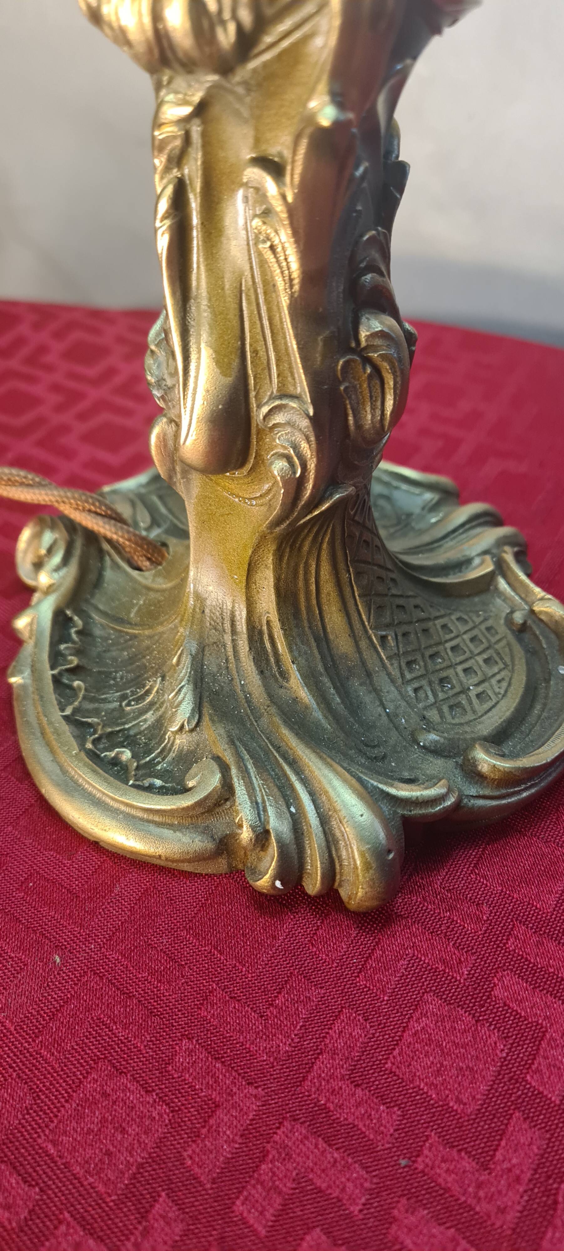 antique art nouveau bronze lamp, old rococo style 44x22 lampshade ve