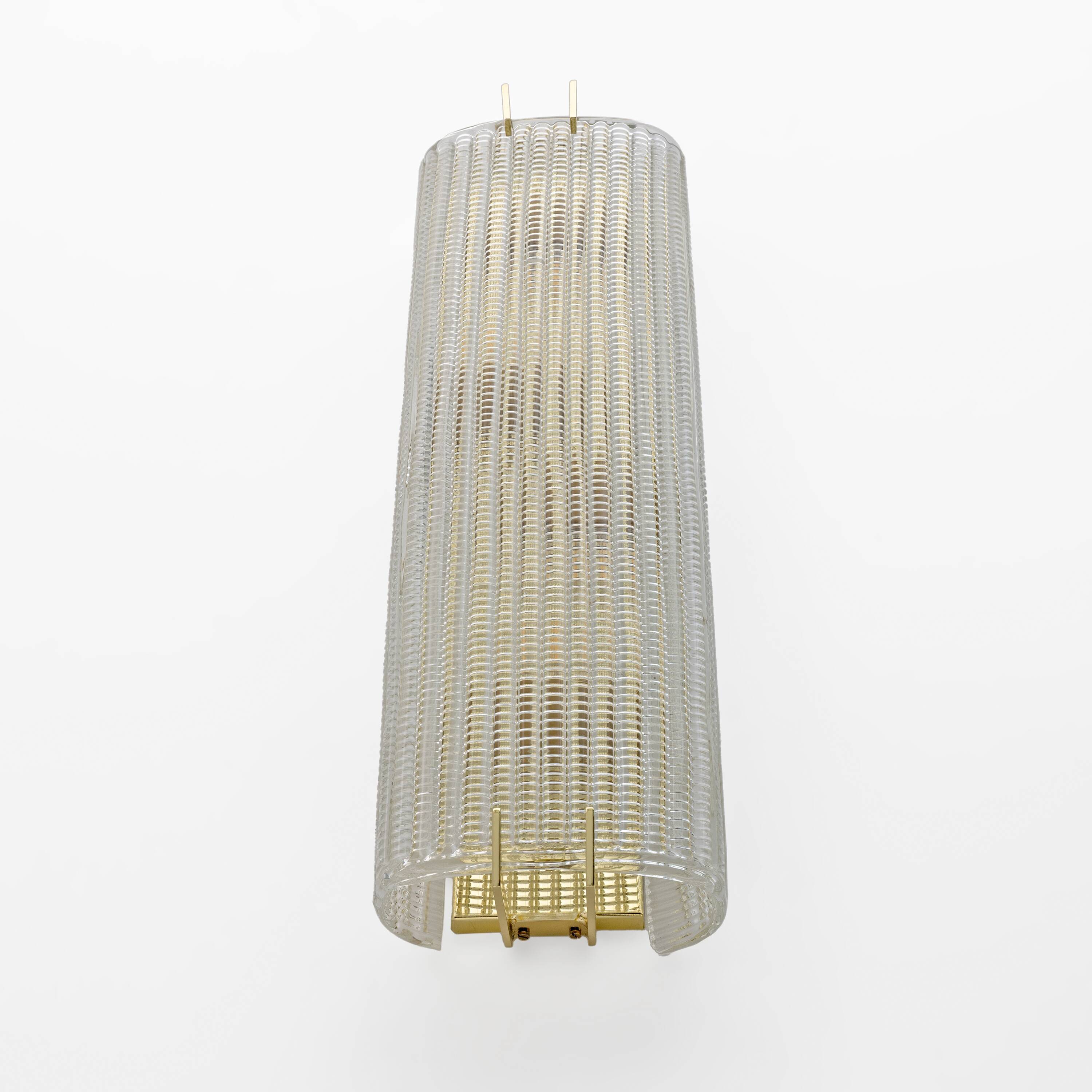 Pair of Modern Italian Brass and Murano Glass Textured Wall Sconces
