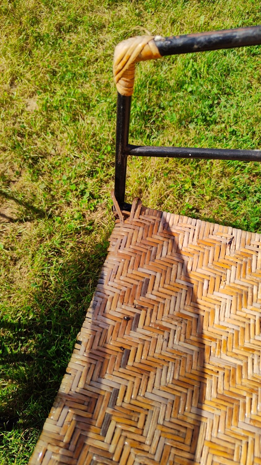 Garden table and wrought iron chair