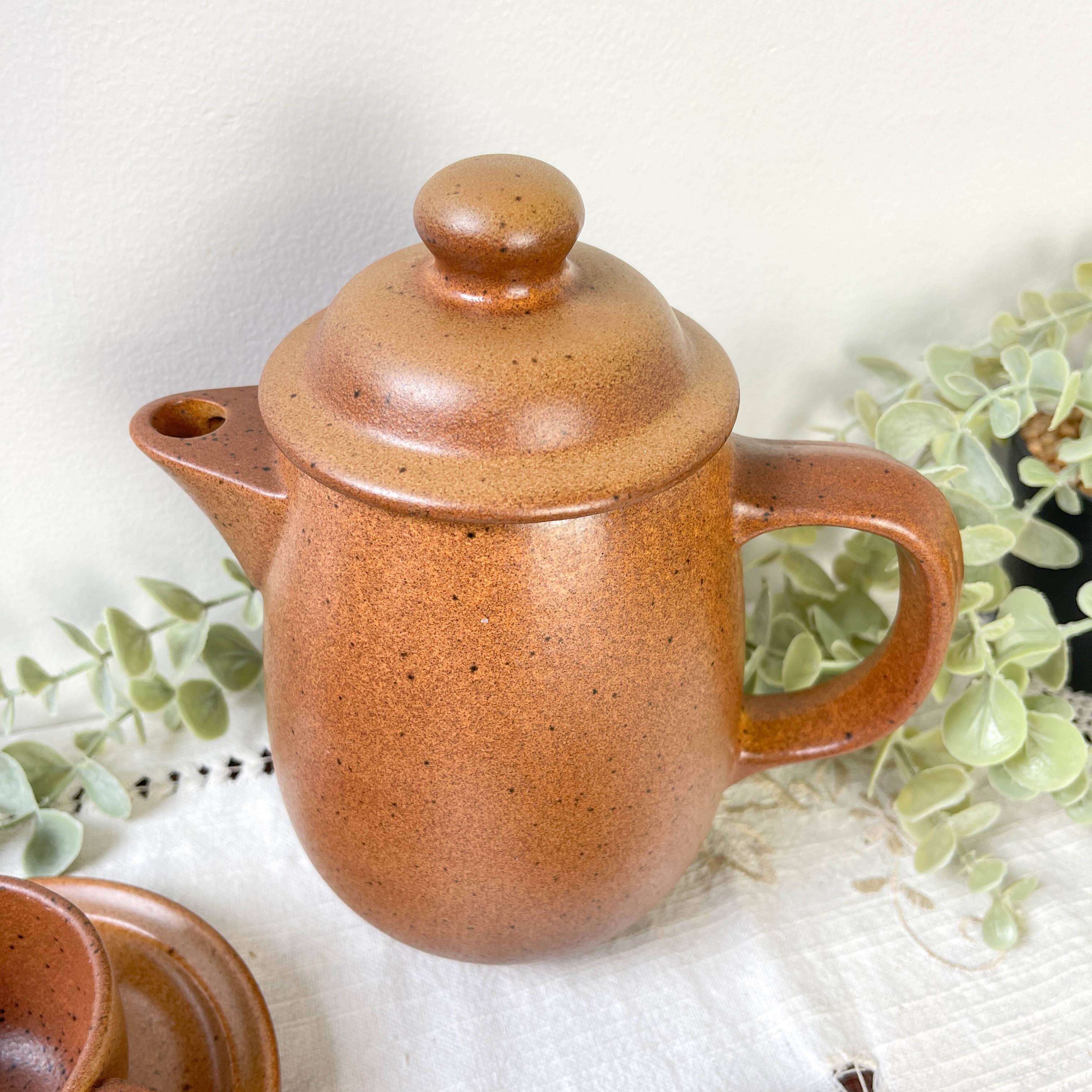 Vintage speckled stoneware coffee set Sarreguemines France from the 1950s