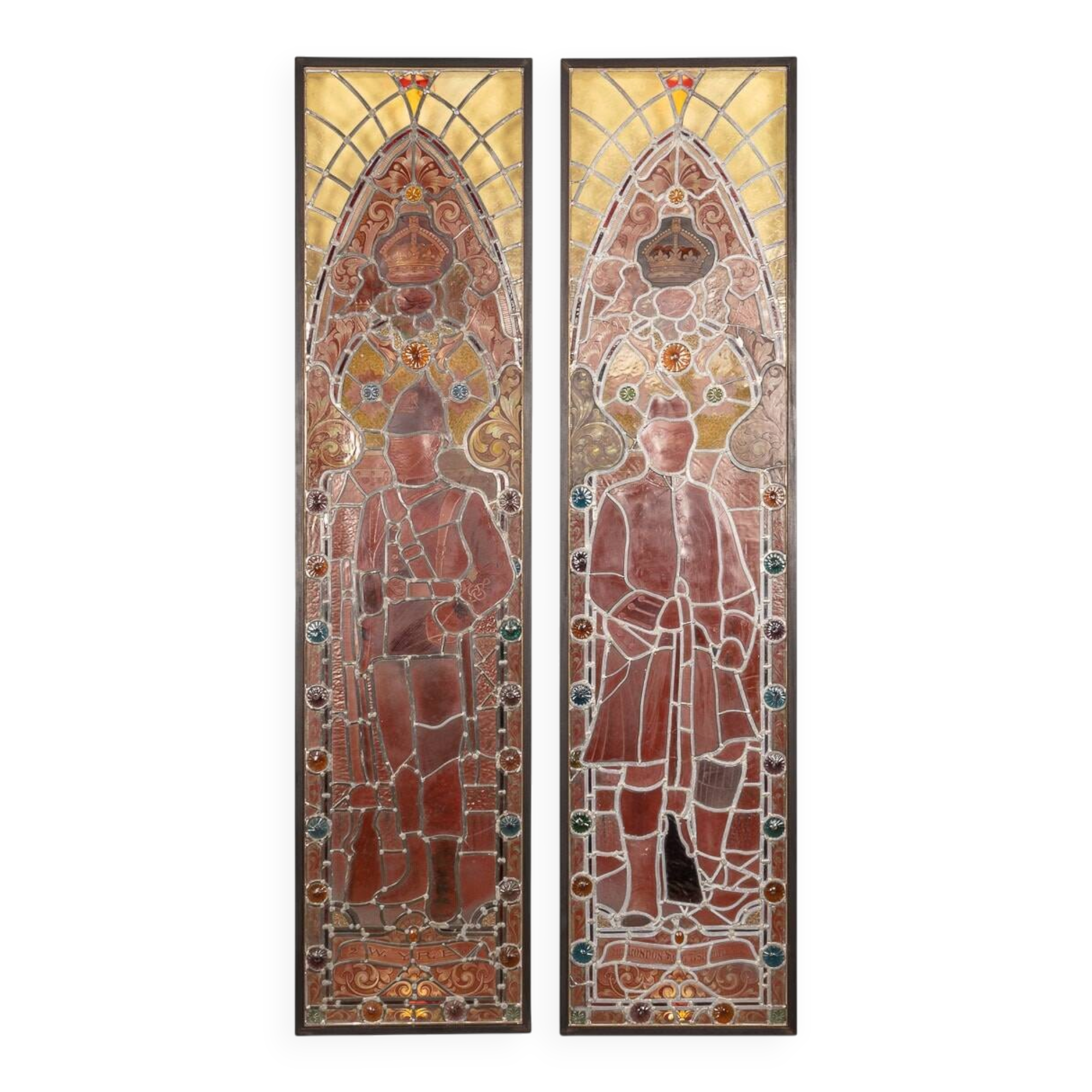 Antique 19thc victorian stained glass window light boxes c.1880