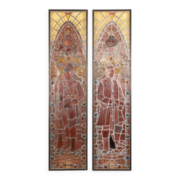 Antique 19thc victorian stained glass window light boxes c.1880