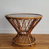 Glass and rattan side table