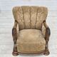 1950s, Danish relax armchair, furniture velour, carved oak wood.