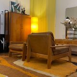 Pair of Danish armchairs from the 70s in leather and solid oak