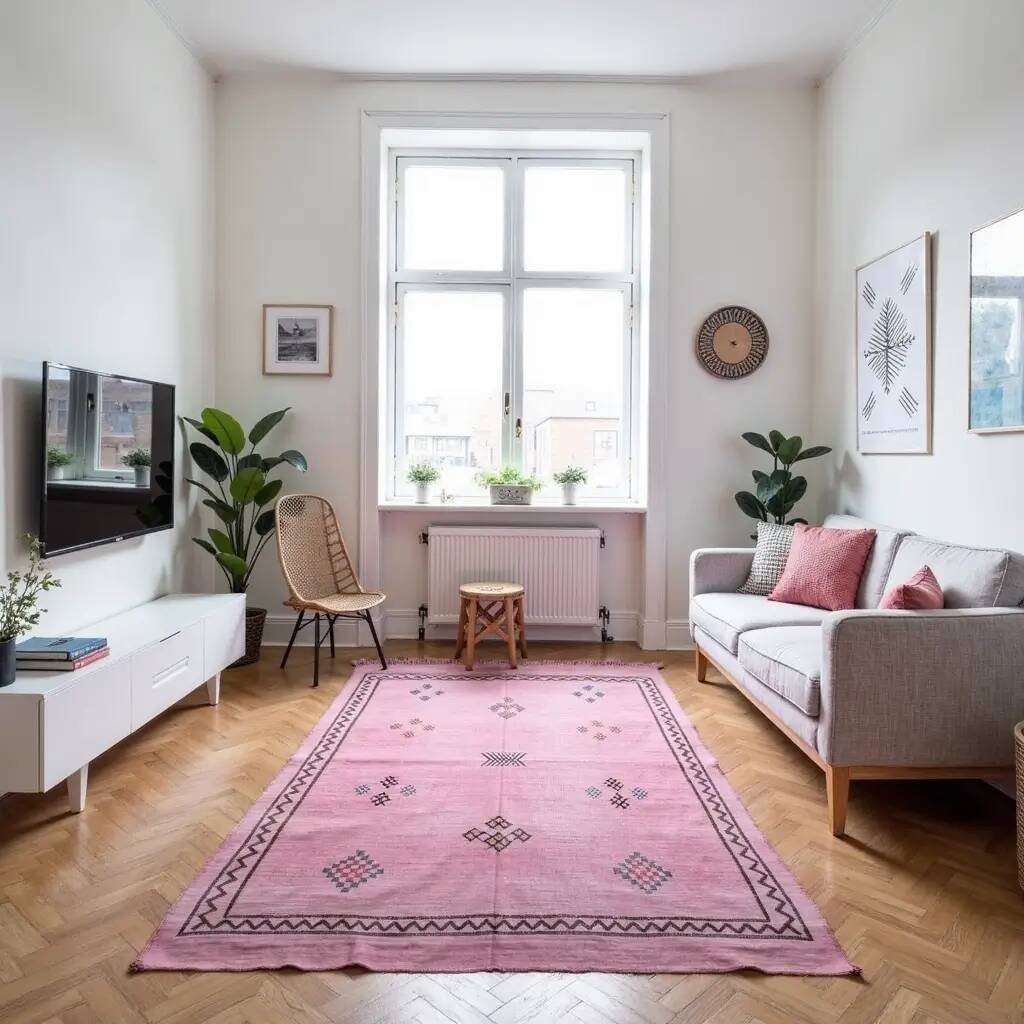 Moroccan pink sabra rug 100x150 cm – handwoven cactus silk wall hanging