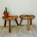 Pair of brutalist oak tripod stools