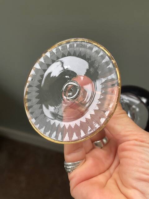 2 large cut and coloured Bohemian crystal glasses