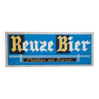 Ancienne plaque en tôle "Reuze Bier" prestige des bières 16x42cm 1950