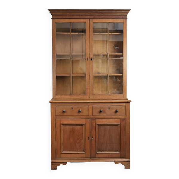 Buffet/bibliothèque en chêne anglais antique du 19ème siècle avec verre d'origine.