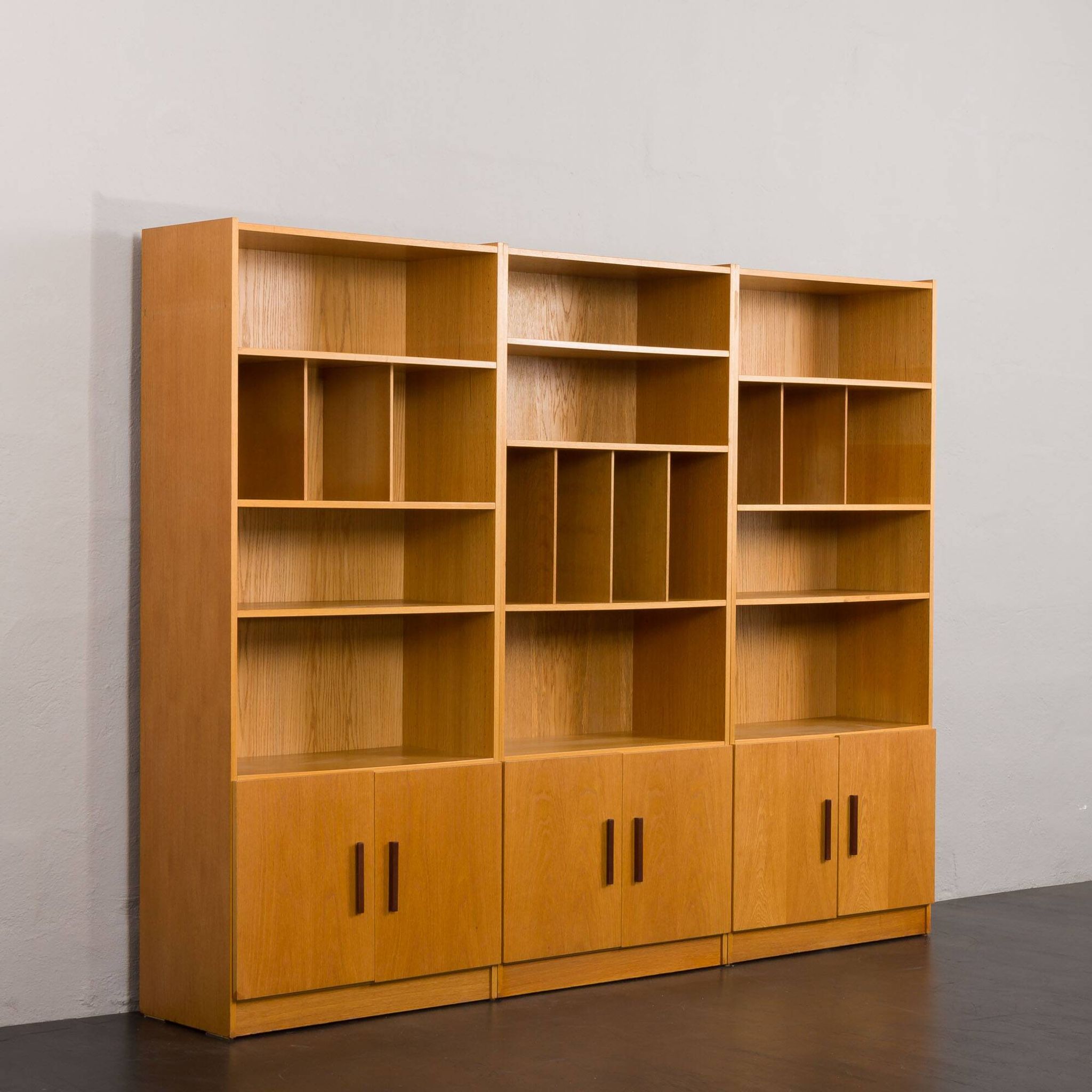 Ib Kofod Larsen Danish oak 3 modules bookshelf vinyl records shelves for Faarup, Denmark, 80s