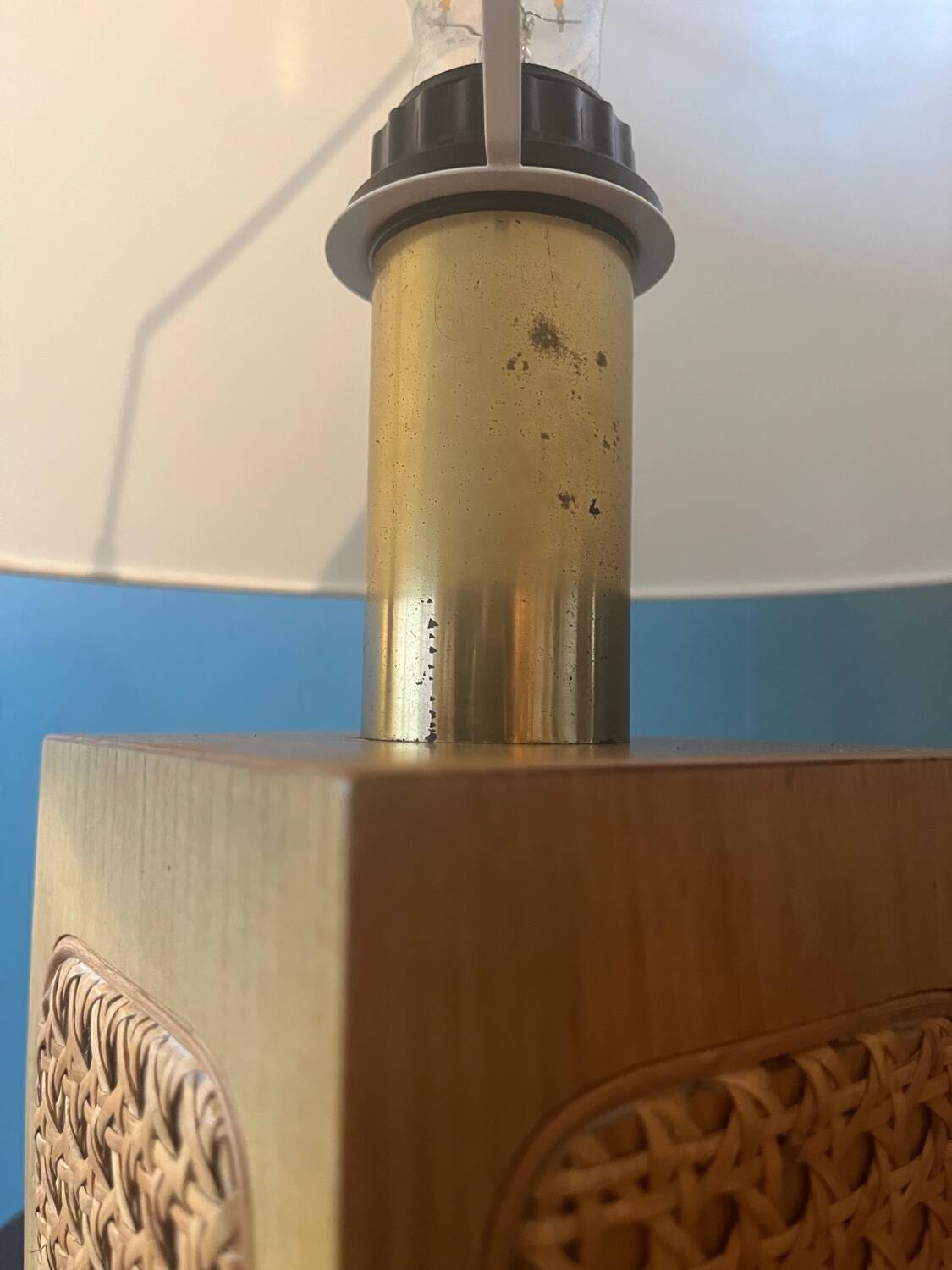 Wooden and cane foot lamp from the 60s