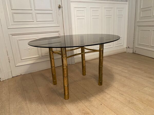 Table à manger, faux bambou doré, 1970s