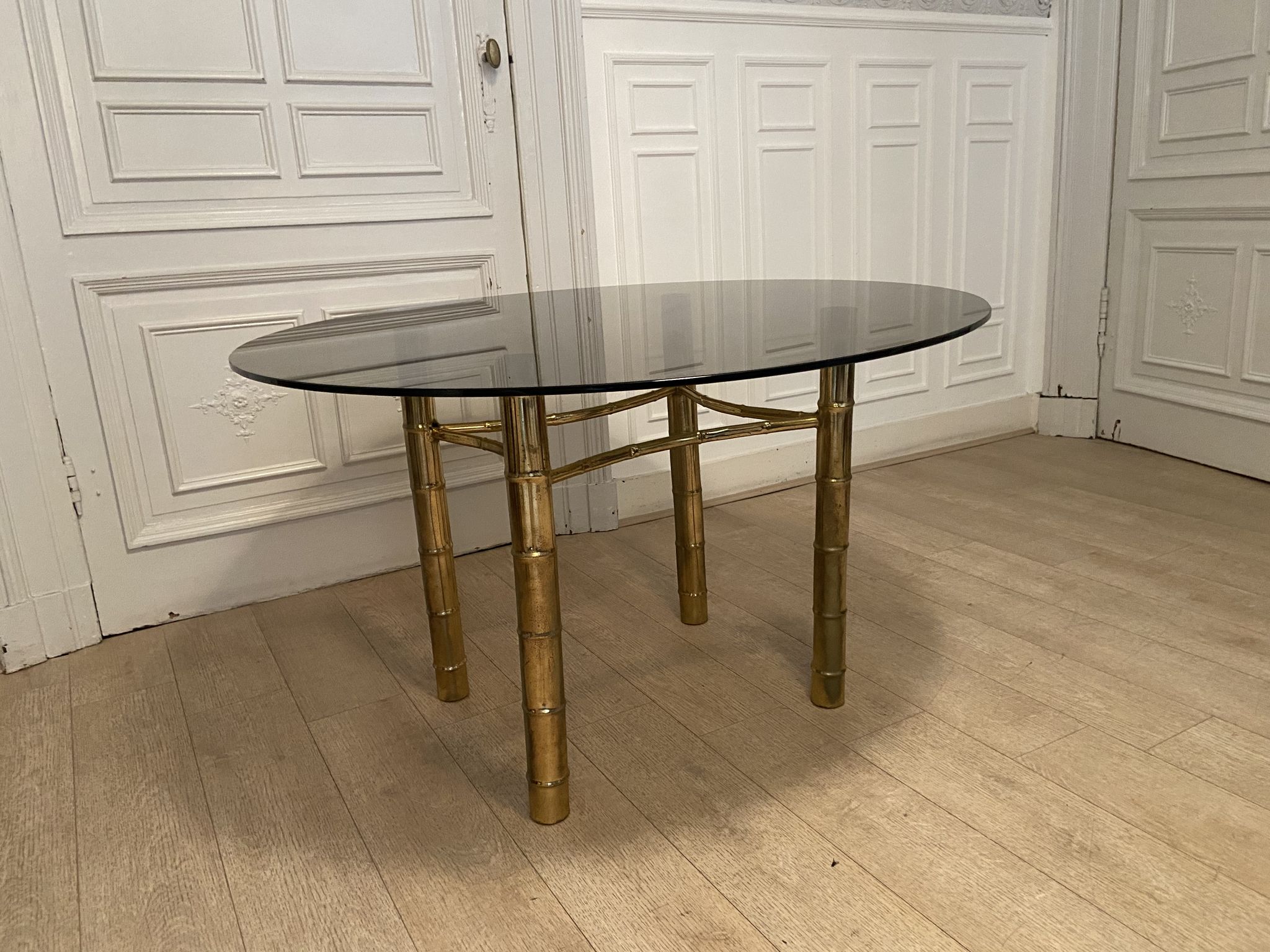 Table à manger, faux bambou doré, 1970s