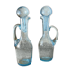 Pair of blue bubbled blown glass decanters