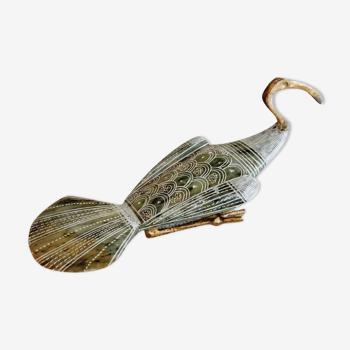 Stylized Egyptian ibis in soapstone and brass Thot