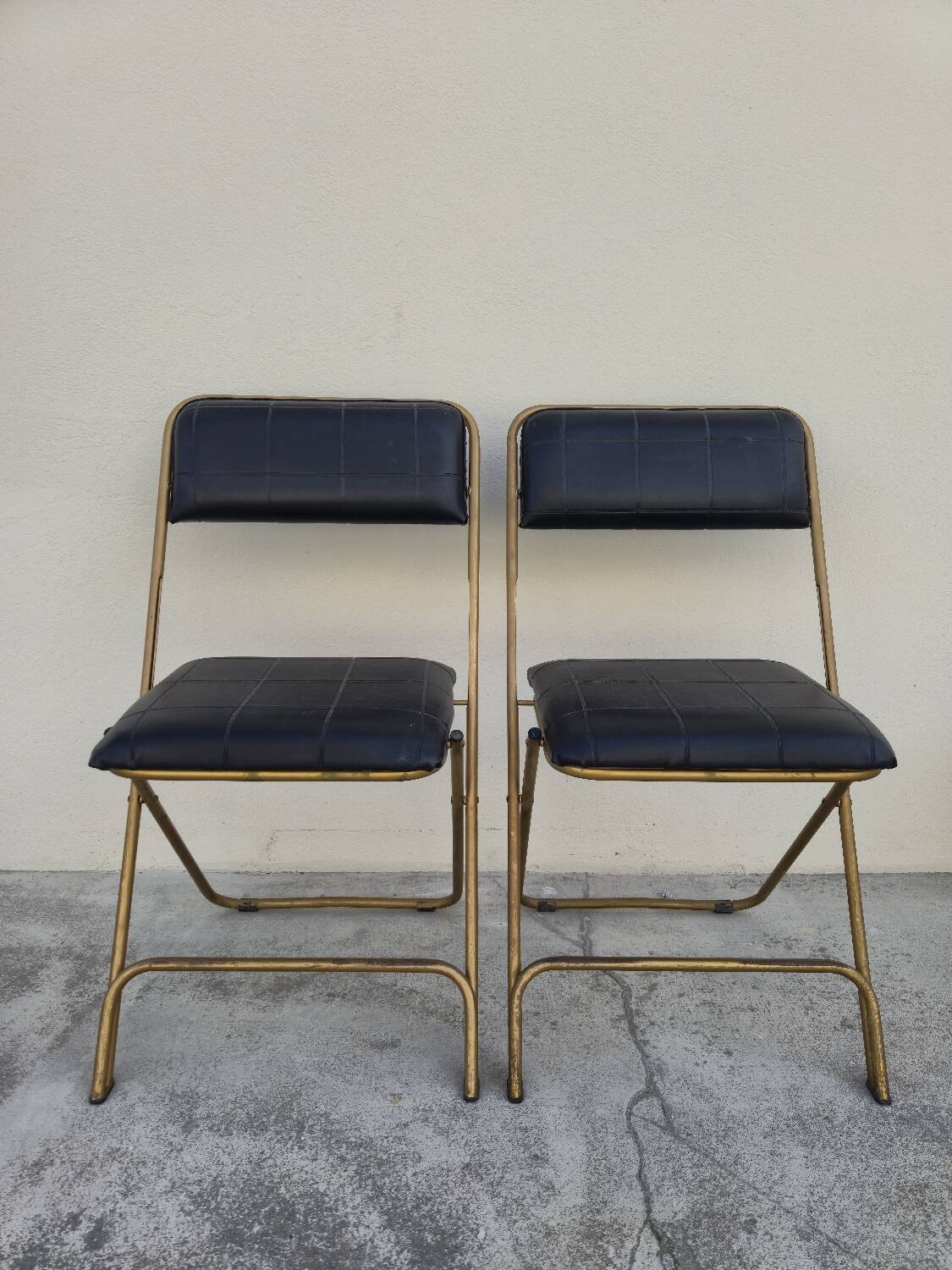 Pair of vintage 1950s Lafuma black folding chairs