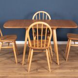 Retro Blonde Ercol Model 383 Dining Table & Four Model 370 Windsor Kitchen Dining Chairs