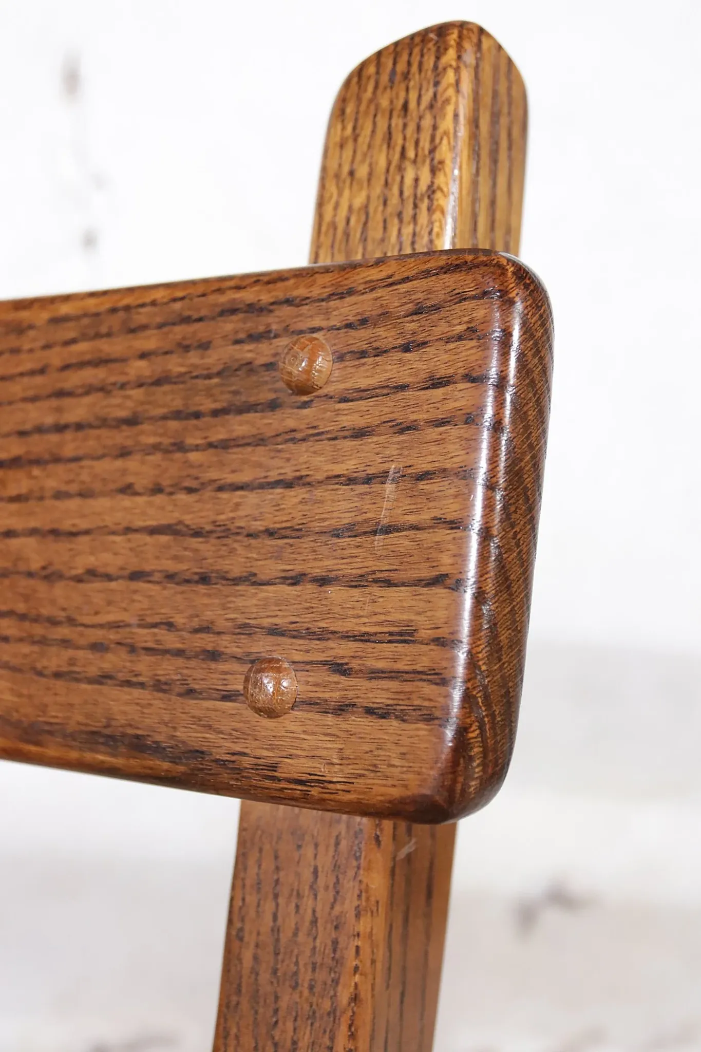 Set of 4 brutalist oak ladderback dining chairs – Netherlands, 1970s