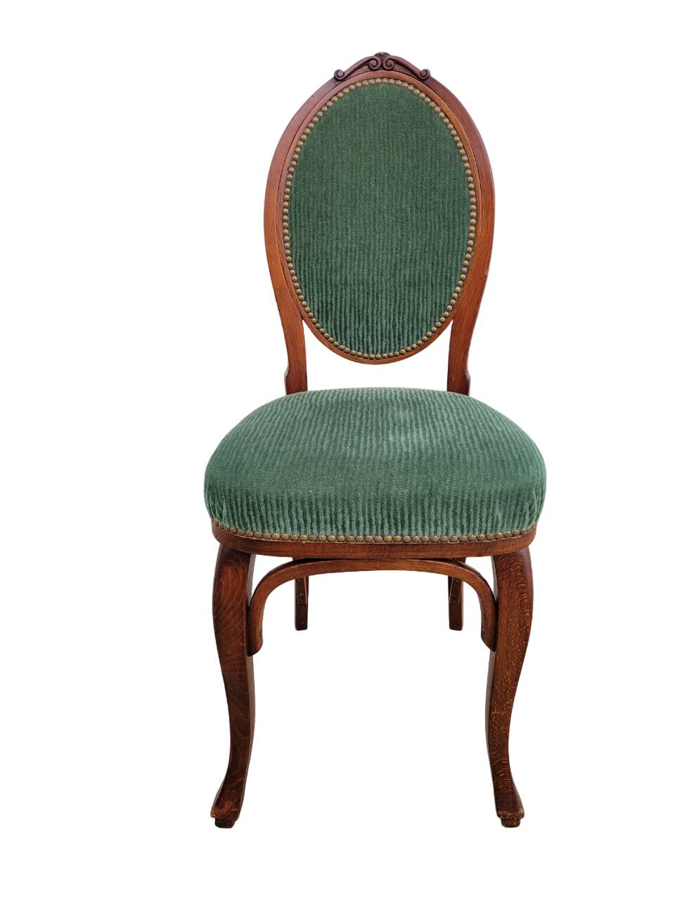 Antique green corduroy medallion chair