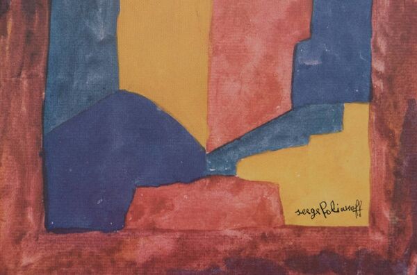 Serge poliakoff : composition bleue, rouge et jaune - lithographie