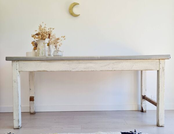 Table de métier en bois et zinc
