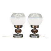 Pair of 1960s Italian Murano Glass, Chrome and Wood Table Lamps