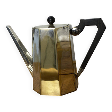 Cafetière en argent massif de style Art Déco français, octogonale, avec poignée en bois ébène, vers 1925-1935.