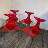 Set of 4 red chairs Delphi Design Gino Carollo Ciacci Kreaty Italy