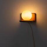 Duo of pine and opaline glass wall lights, 1980s