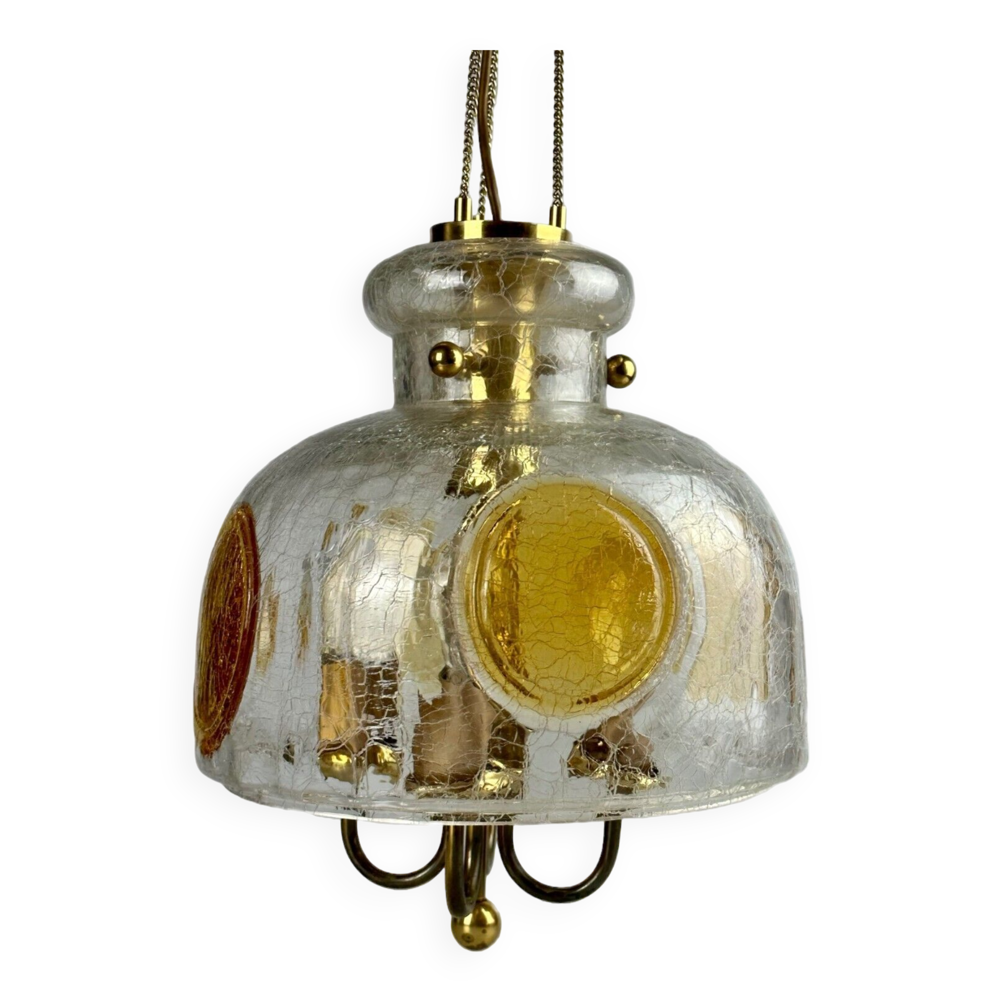 1960's 1970's brutalist ceiling lamp pendant lamp brass & murano glass