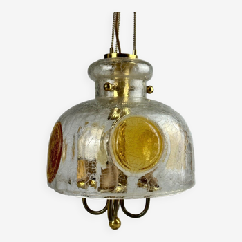 1960's 1970's brutalist ceiling lamp pendant lamp brass & murano glass